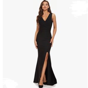 Women’s sleeveless V neck split bandage long evening party formal dress